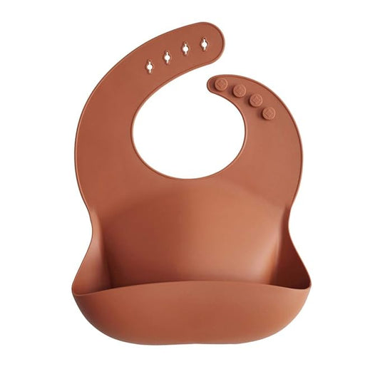 mushie Silicone Baby Bib | Adjustable Fit Waterproof Bibs (Clay)-BubblyBeeBaby