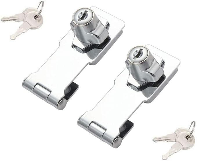 2 Packs Keyed Hasp Locks Twist Knob Keyed Locking Hasp for Small Doors, Cabinets and More,Stainless Steel Steel, Chrome Plated Hasp Lock Catch Latch Safety Lock (3Inch with Lock)-BubblyBeeBaby