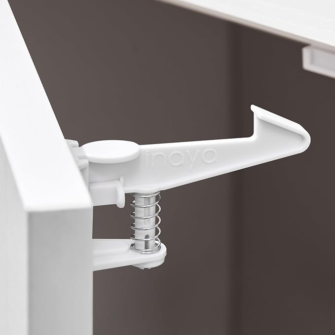 Inaya Cabinet Locks Child Safety Latches - Baby Proofing Cabinets & Drawers Locks - Child Proof Your Home - No Drilling & No Tools Required! (12 Pack - Extended Length Version)-BubblyBeeBaby