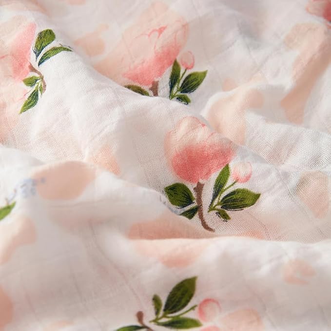 Rquite Car Seat Covers for Babies - 100% Muslin, Lightweight, Soft, Breathable Baby Carrier Cover - Summer Stroller Canopy (Pink Flower)-BubblyBeeBaby