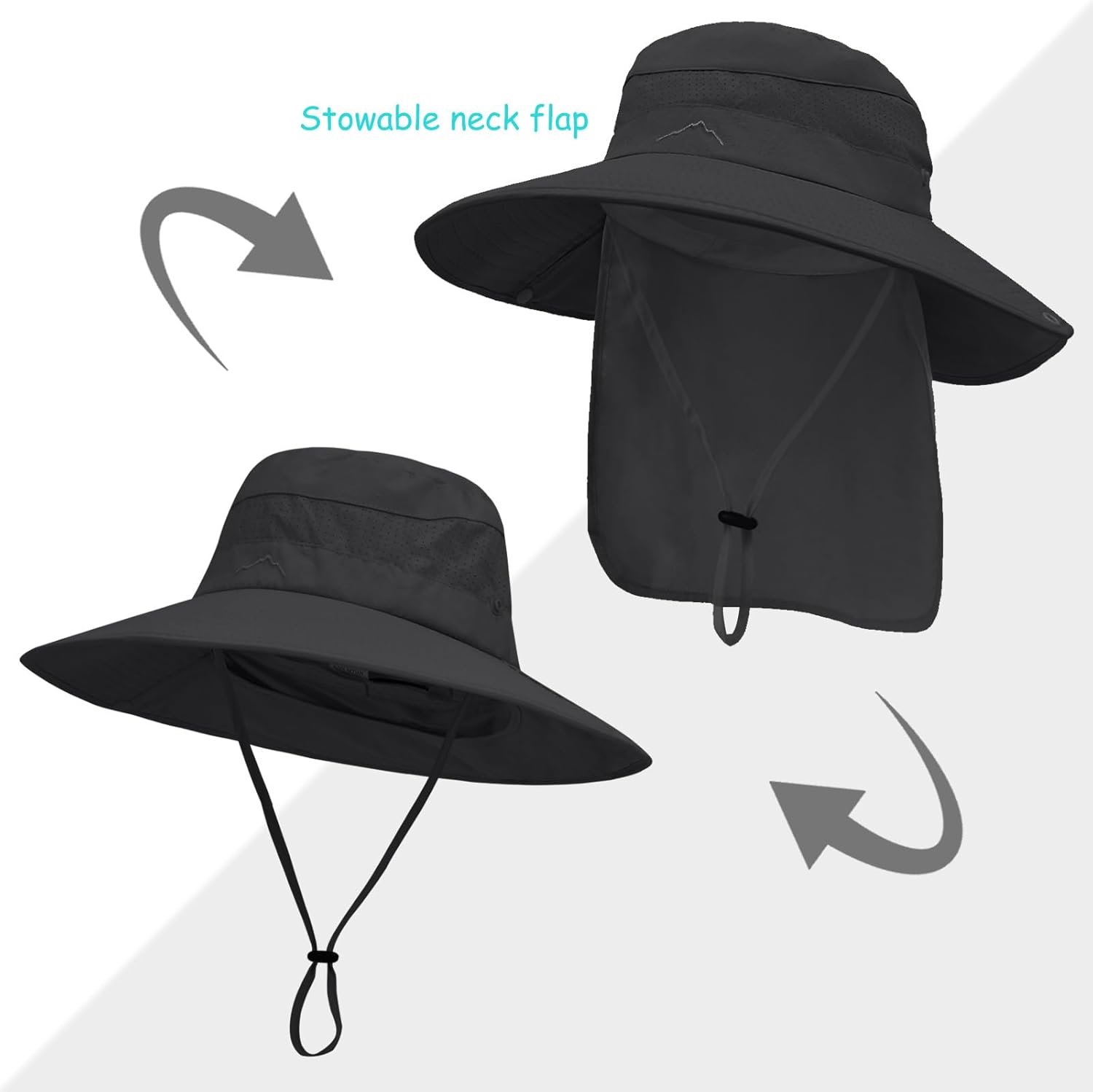 Sun Hats for Men Women, UPF50+ Protection Safari Hat,Wide Brim Fishing Hat with Neck Flap,Bucket Hats for Beach Hiking