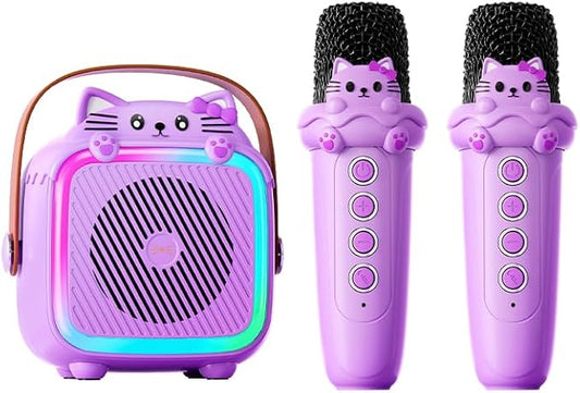 Karaoke Machine with 2 Wireless Microphones for Kids Adults,Portable Bluetooth Speaker Girls Toddlers Toy Gift for Aged 3-12 Year Birthday Parties Christmas Party - Purple-BubblyBeeBaby