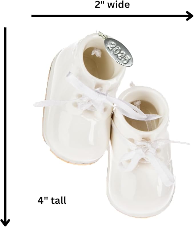 Ivory Baby Shoe Ornament Babys First Christmas Boy or Girl Ornament Cream Porcelain Baby Booties, Can Be Personalized, with Gift Box (2025)-BubblyBeeBaby