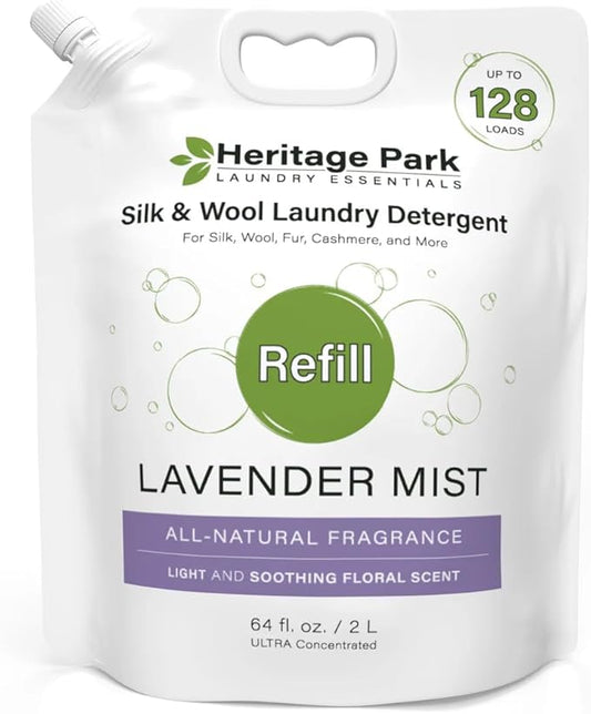Heritage Park Luxury Laundry Detergent | Dermatologist Tested Plant based Natural & Enzyme Laundry Detergent | Sensitive Skin Friendly - Lavender Mist (64 fl oz Refill)-BubblyBeeBaby
