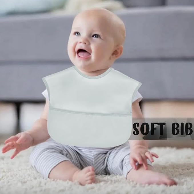 Baby bibs Waterproof Toddler bib - Feeding bib with Pocket for Infant Boy Girl Washable 6-36M-BubblyBeeBaby