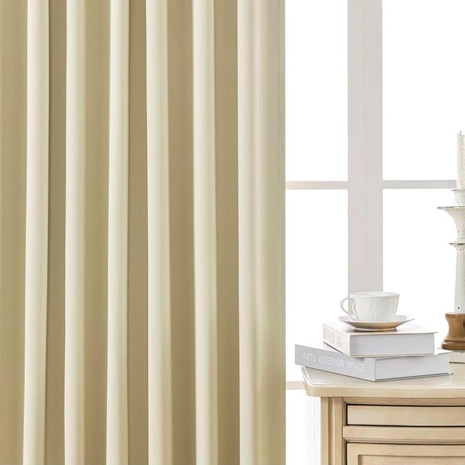 Joydeco Custom Blackout Curtains for Bedroom, 1 Panel Room Darkening Curtains & Drapes for Living Room Window Rod Pocket Back Tab (Custom Size,Light Beige)-BubblyBeeBaby