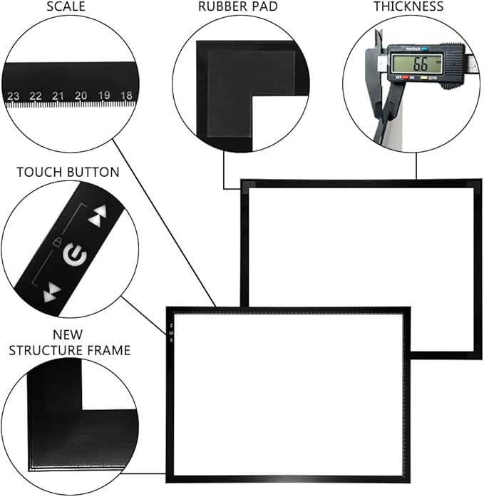 HSK A2 Artist tracing Light Box Copy Table 12V2A Adapter Dimmerable 5000 Lux Lock/Unlock Button Artcraft Light Pad for Tatto Drawing, Sketching, Animation,Diamond Painting-BubblyBeeBaby