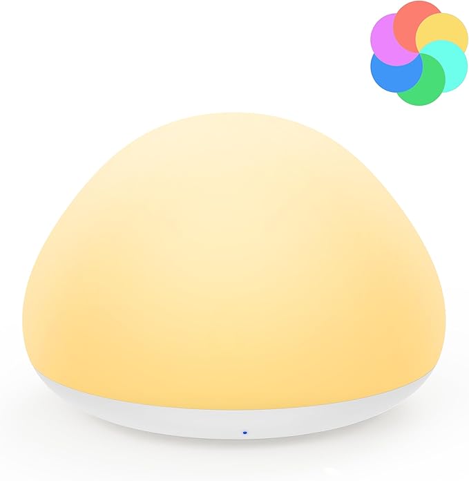 JolyWell Baby Night Light for Nursery, Soft Silicone Tap Control Night Lamp with 8 Color Changing, Stepless Dimming, Rechargeable Portable Night Light for Kids, 1H-Timer, Warm Light for Breastfeeding-BubblyBeeBaby