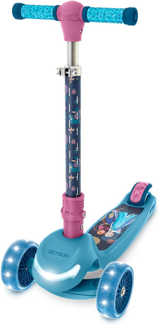 Jetson Character Kids Kick Scooter, LED Lights on Stem & Light-Up Wheels, Lightweight Frame, Height-Adjustable Handlebar, Lean-to-Steer System, Easy-Fold Mechanism-BubblyBeeBaby