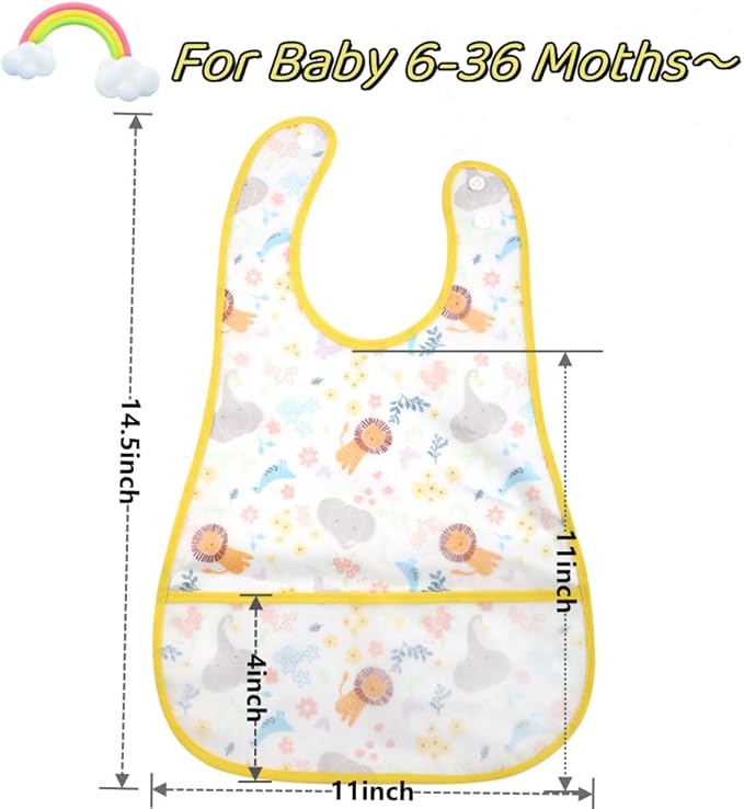 Baby bibs Waterproof Toddler bib - Feeding bib with Pocket for Infant Boy Girl Washable 6-36M-BubblyBeeBaby