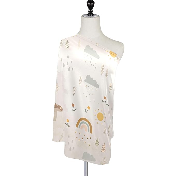 Kigai Mushroom Rainbow Baby Car Seat Covers for Newborn, Breathable Nursing Cover for Breastfeeding Moms, Baby Stroller/Shopping Cart/Stretchy Carseat Cover for Boy & Girl-BubblyBeeBaby