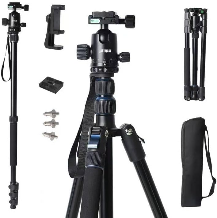 71" Camera Lightweight Foldable Aluminum Tripod & Monopod with 360° Ball Head Payload 33lbs, Adjustable Height Professional Travel Tripod for DSLR Camera Shooting Smartphone