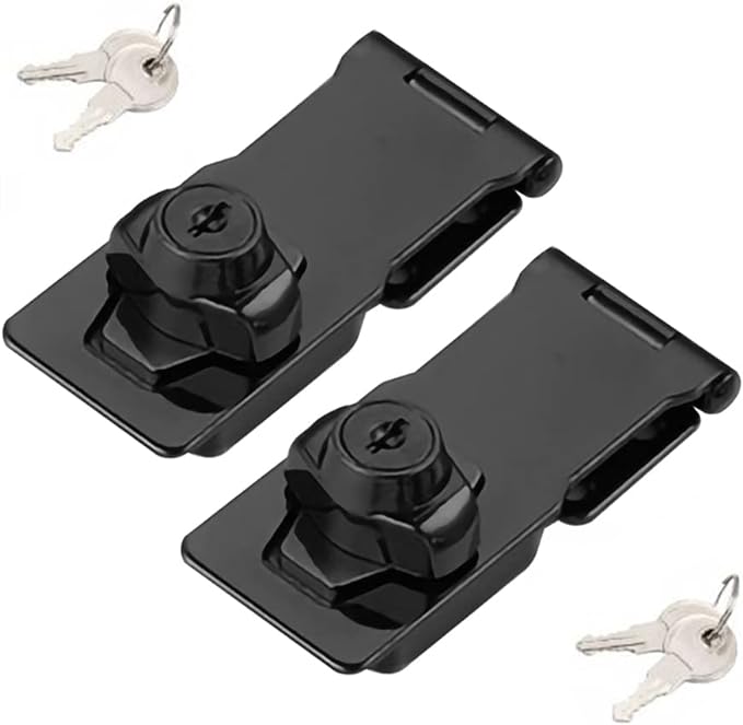 2 Packs Keyed Hasp Locks Twist Knob Keyed Locking Hasp for Small Doors, Cabinets and More,Stainless Steel Steel, Hasp Lock Catch Latch Safety Lock Door Lock with Keys (4inch, Bliack)-BubblyBeeBaby