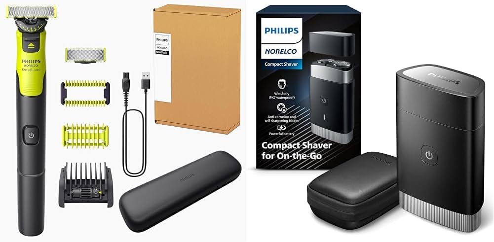 Philips Norelco Travel Groom Duo includes Compact Shaver + OneBlade 360 with Connectivity Face + Body, Electric Beard Trimmer, Shaver and Body Groomer with 5in1 Comb, Body Attachment, Travel Case