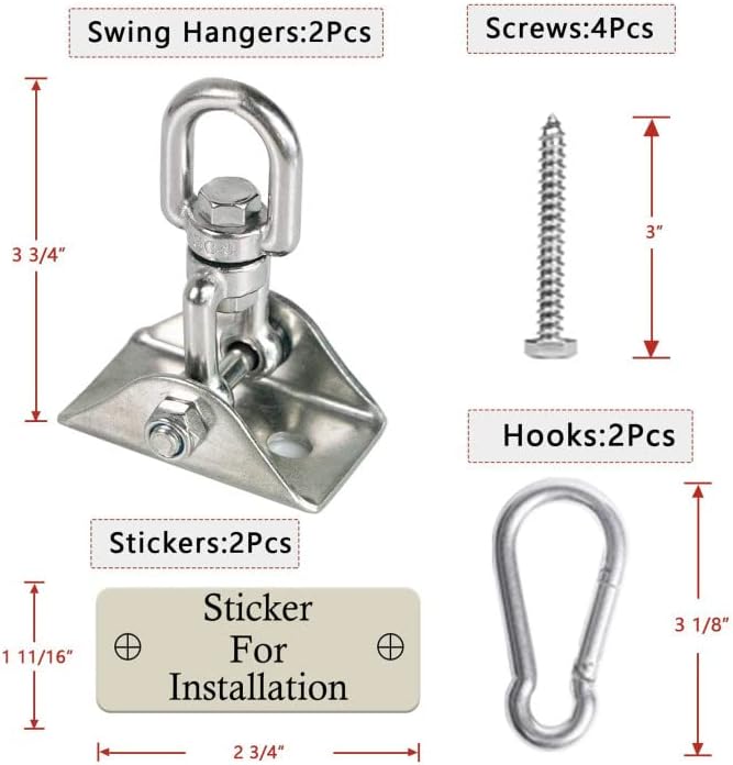 Heavy Duty Swing Hangers for Wooden Sets 2000 LB Capacity Hammock Hanger 360 Swivel Stainless Steel Swing Hardware Accessories 2 Packs for Porch Playground Yoga Heavy Bag-BubblyBeeBaby