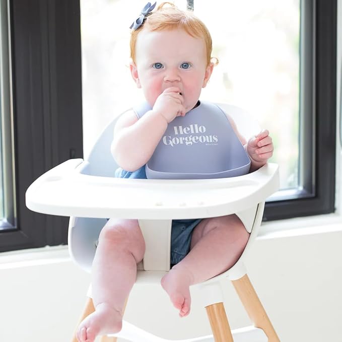 Baby Bib for Eating by Bella Tunno, Waterproof Silicone Bib with Large Food Catcher, Adjustable Fit for Babies 4-12 months & Toddlers 1-3 Years, Boys & Girls, Hello Gorgeous-BubblyBeeBaby