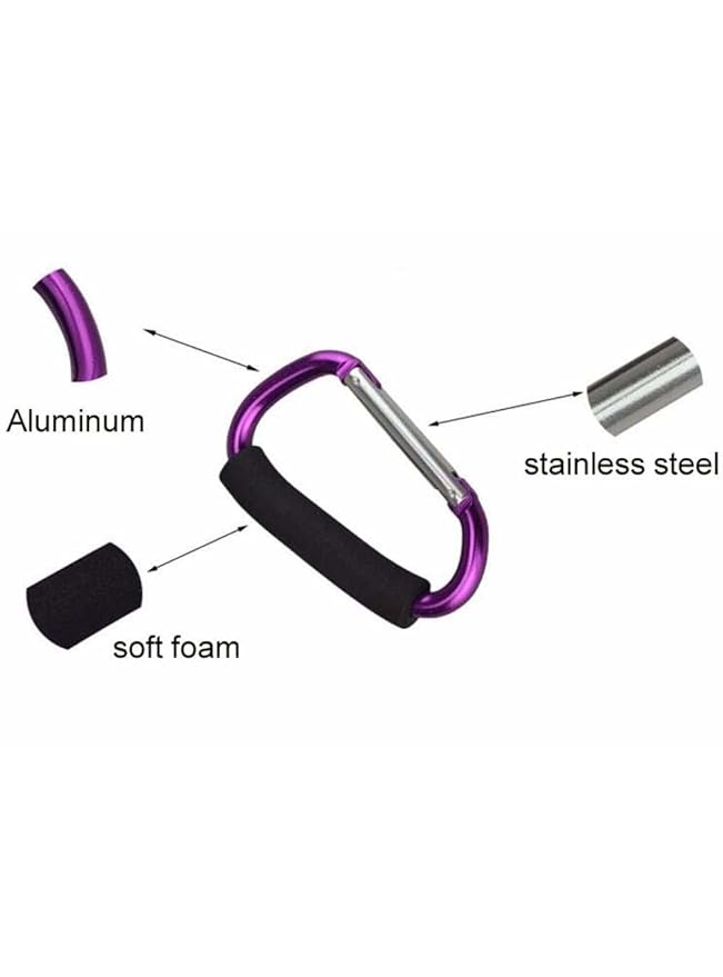 Large Stroller Hooks for Mommy, 2 pcs Carabiner Stroller Hook Organizer for Hanging Purses, Diaper Bag, Shopping Bags. Clip Fits Single/Twin Travel Systems, Car Seats (Blue+Purple)-BubblyBeeBaby