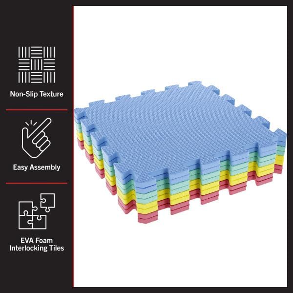 Interlocking Floor Mats - 8-Piece Nontoxic Exercise Mat or Play Mat for Toddlers, Babies or Kids - Foam Padding for Home Gym by Stalwart (Multicolor)-BubblyBeeBaby