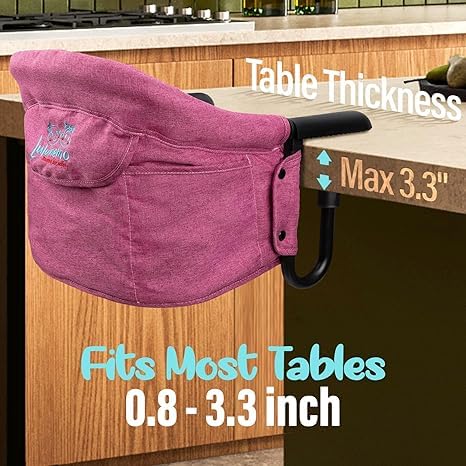 Hook On Chair with Removable Dining Tray,Portable Hook-On Chairs with Storage Bag,for Home and Travel(Rose Red)