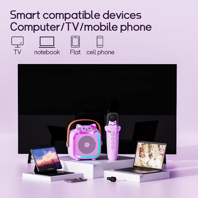 Karaoke Machine with 2 Wireless Microphones for Kids Adults,Portable Bluetooth Speaker Girls Toddlers Toy Gift for Aged 3-12 Year Birthday Parties Christmas Party - Purple-BubblyBeeBaby