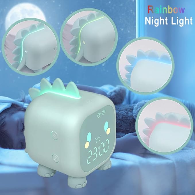 Kids Alarm Clock Girls Green Dinosaur Alarm Clocks with Night Light Bluetooth Digital Alarm Clock for Kids Girls Children-BubblyBeeBaby