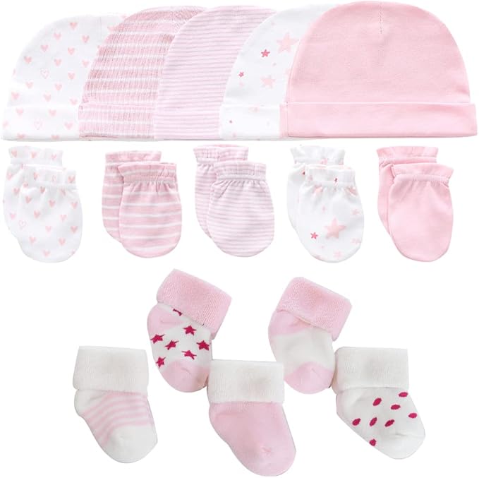Newborn Baby Boy Girl Caps Mittens Socks Set Cotton Baby Essentials Accessories (Hats+Gloves+Socks)-BubblyBeeBaby
