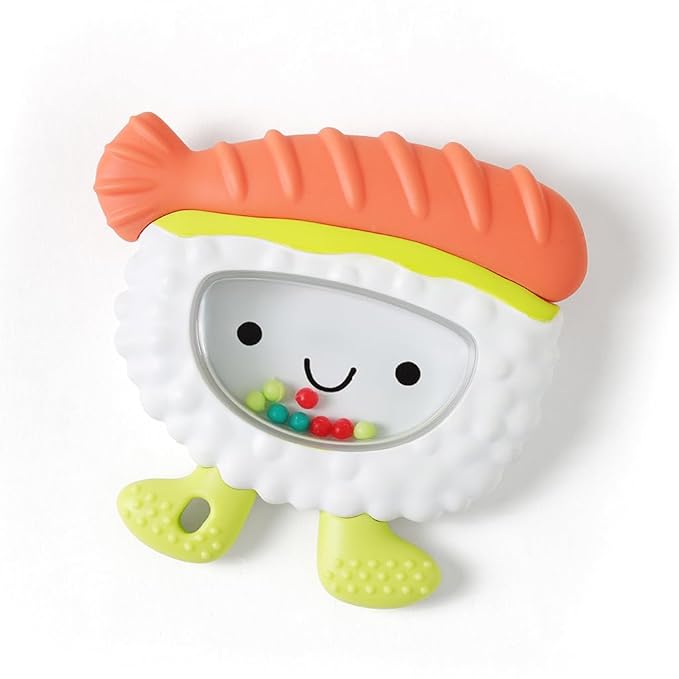 Itzy Ritzy Silicone Rattle Teether– BPA-Free Silicone Teether with Rattle for Babies & Toddlers – Features a Gentle Rattle Sound, Colorful Beads & Multiple Textures (Sushi)-BubblyBeeBaby