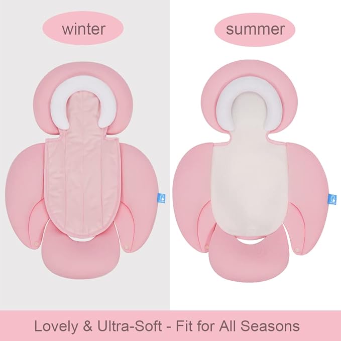 COOLBEBE New 2-in-1 Babybody Supports for Baby Newborn Infants - Extra Soft Stroller Cushion Pads Car Seat Insert, Perfect for Carseats, Strollers, Swings, Pink-BubblyBeeBaby