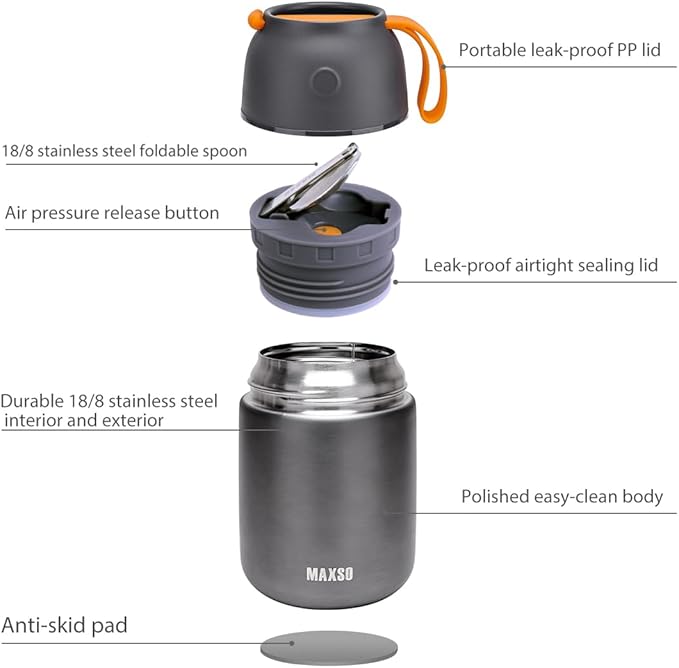 Insulated Thermo Food Jar for Hot & Cold Food for Kids Adult, 17&24 oz Soup Thermal Hot Food Containers for Lunch, Triple Layer Insulation Stainless Steel Food Jar with Spoon (2 Pack Grey)-BubblyBeeBaby