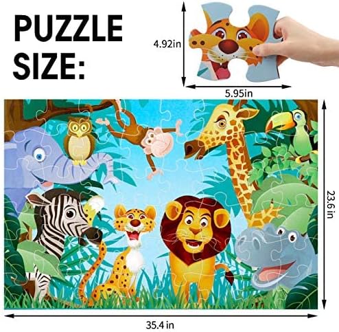 Jumbo Floor Puzzle for Kids Animal Jigsaw Large Puzzles 48 Piece Ages 3-6 for Toddler Children Learning Preschool Educational Development Toys 4-8 Years Old Birthday Gift for Boys and Girls-BubblyBeeBaby