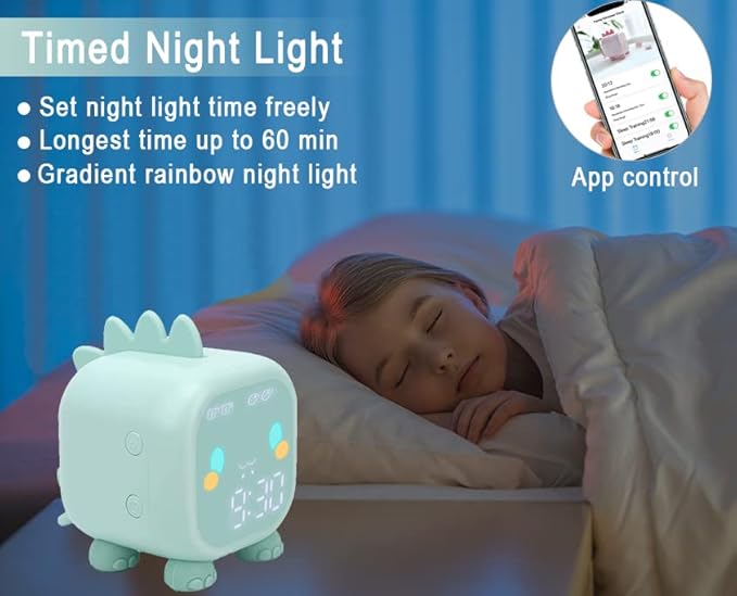Kids Alarm Clock Girls Green Dinosaur Alarm Clocks with Night Light Bluetooth Digital Alarm Clock for Kids Girls Children-BubblyBeeBaby