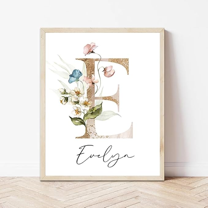 IZI POD Personalized Wooden Name Sign, Floral Monogram Nursery, Nursery Name Sign Boho Floral Pattern, Baby Name Sign, Wooden name signs for nursery, Wildflower Decor, Name signs for kids room gift/15, Design 15-BubblyBeeBaby