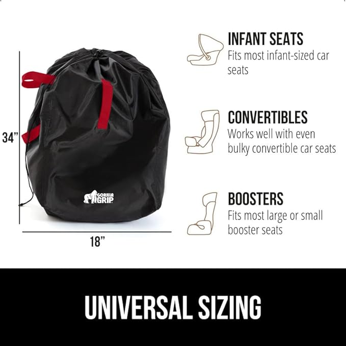 GORILLA GRIP Car Seat Travel Bag for Airplane Gate Check, Easy Carry Backpack Bags Cover Carseats, Infant Baby Carriers and Toddler Booster Seats for Airport, Child Air Travels Airport Essential, Red-BubblyBeeBaby