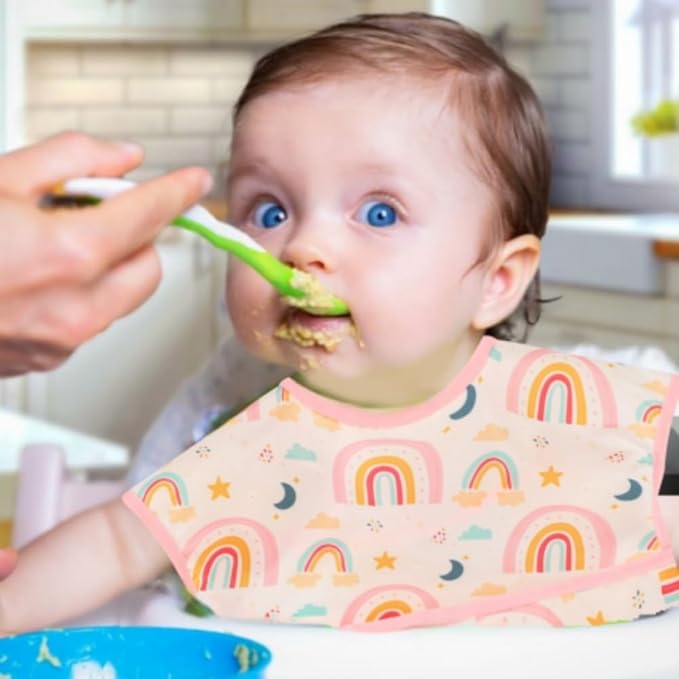 Baby bibs Waterproof Toddler bib - Feeding bib with Pocket for Infant Boy Girl Washable 6-36M-BubblyBeeBaby