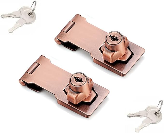 2 Packs Keyed Hasp Locks Twist Knob Keyed Locking Hasp for Small Doors, Cabinets and More,Stainless Steel Steel, Hasp Lock Catch Latch Safety Lock Door Lock with Keys (3inch, Copper)-BubblyBeeBaby