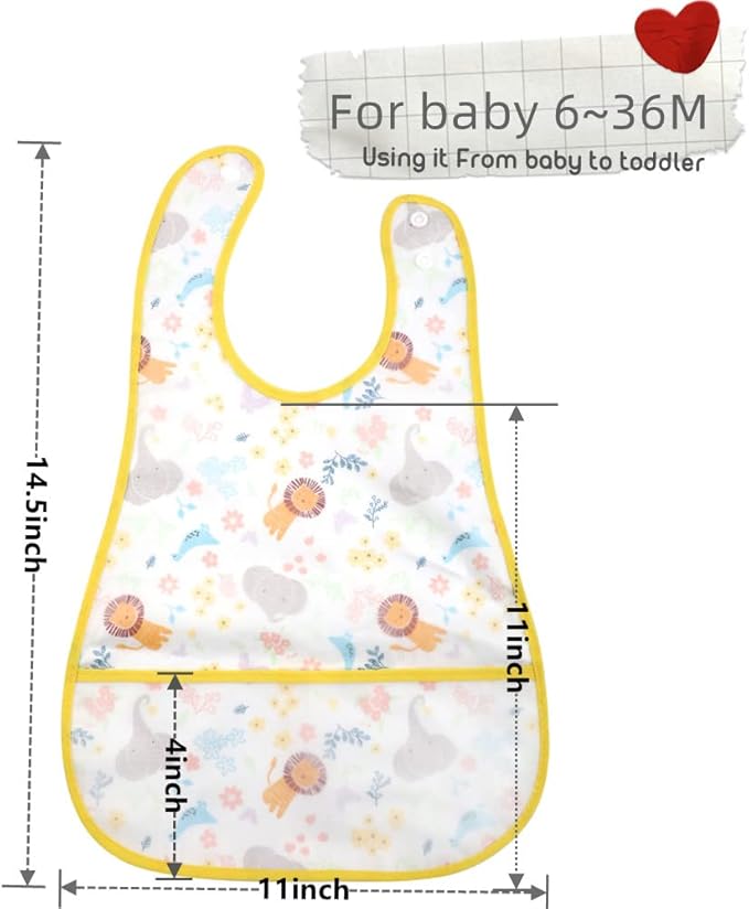 Baby bibs Waterproof Toddler bib - Feeding bib with Pocket for Infant Boy Girl Washable 6-36M-BubblyBeeBaby