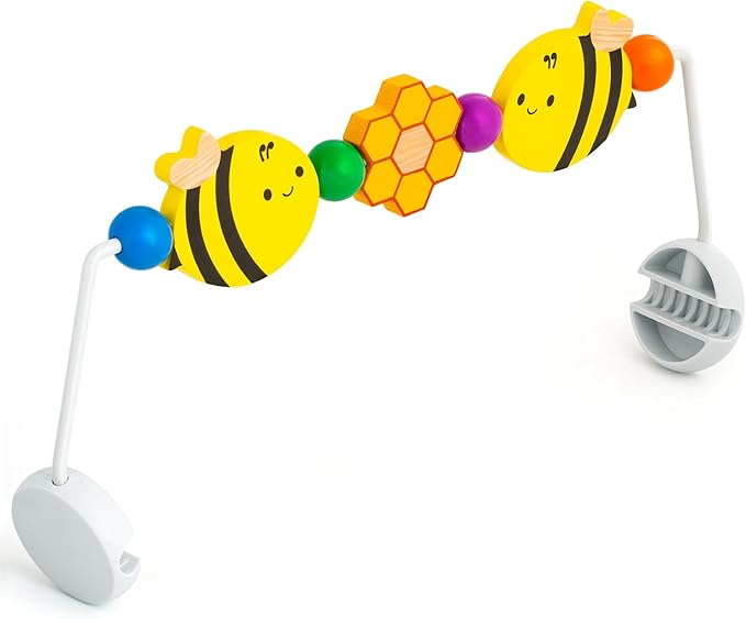 IMPRESA Wooden Baby Arch Toy Attachment Compatible with Baby Bjorn Bouncer - Medium Honey Bee - Bouncer Attachment Bar with Spinning Bee Toys - Stimulates Motor Skills & Hand-Eye Coordination-BubblyBeeBaby