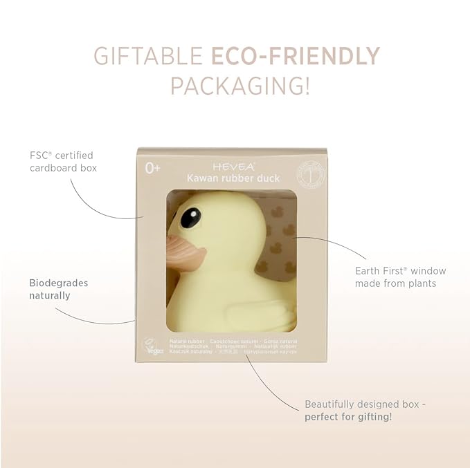 HEVEA Kawan Mini Rubber Duck - 100% Natural Rubber Baby Bath Toy - Eco Friendly, Perfect for Playing, Teething, and Bathing - Mold Free Bath Toys - Eggnog-BubblyBeeBaby