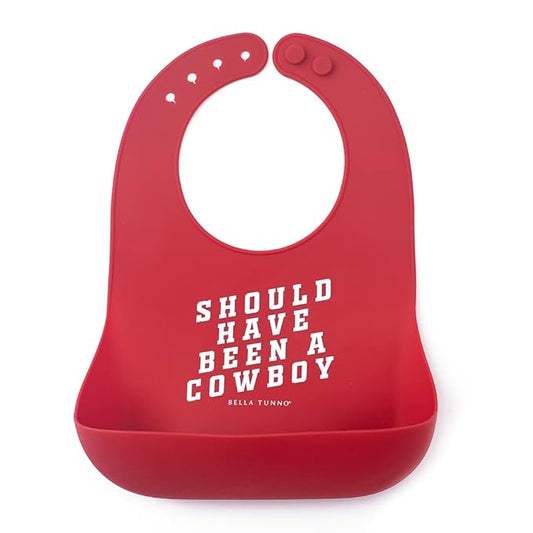 Baby Bib for Eating by Bella Tunno, Waterproof Silicone Bib with Large Food Catcher, Adjustable Fit for Babies 4-12 months & Toddlers 1-3 Years, Boys & Girls, Should Have Been A Cowboy-BubblyBeeBaby
