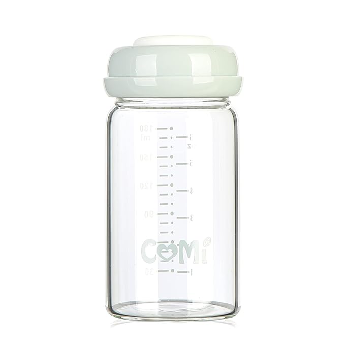 COMI Wide Neck Glass Breastmilk Collection n Storage Bottle, 6oz with Screw Ring Sealing Disk; Re-markable Sealing Disc. BPA Free, Fits Breast Pumps & Nipples (Gray Lids)-BubblyBeeBaby
