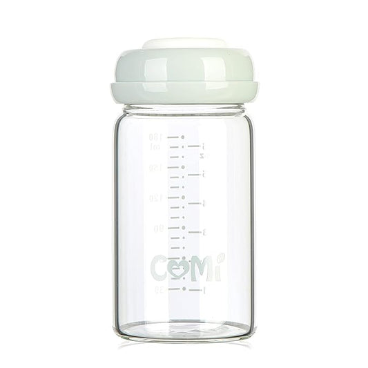 COMI Wide Neck Glass Breastmilk Collection n Storage Bottle, 6oz with Screw Ring Sealing Disk; Re-markable Sealing Disc. BPA Free, Fits Breast Pumps & Nipples (Gray Lids)-BubblyBeeBaby