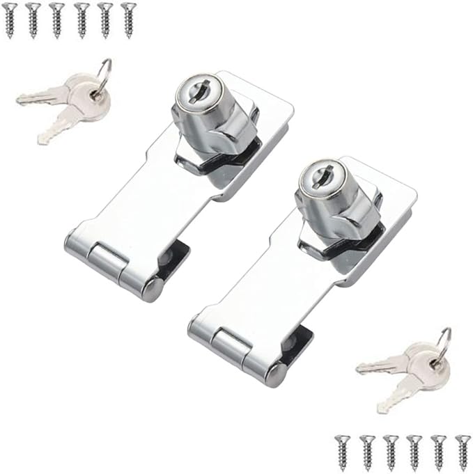 2 Packs Keyed Hasp Locks Twist Knob Keyed Locking Hasp for Small Doors, Cabinets and More,Stainless Steel Steel, Chrome Plated Hasp Lock Catch Latch Safety Lock (3Inch with Lock)-BubblyBeeBaby