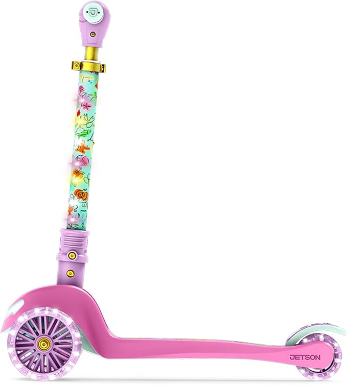 Jetson Character Kids Kick Scooter, LED Lights on Stem & Light-Up Wheels, Lightweight Frame, Height-Adjustable Handlebar, Lean-to-Steer System, Easy-Fold Mechanism-BubblyBeeBaby