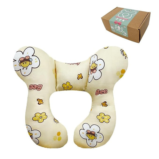 Baby Neck Pillows, Comfortable Baby Travel Head Neck Support Pillow for Car Seat Stroller Pushchair, Soft PP Cotton Travel Pillow for 0-1 Year Old Toddler Infant Newborn, Bee-BubblyBeeBaby