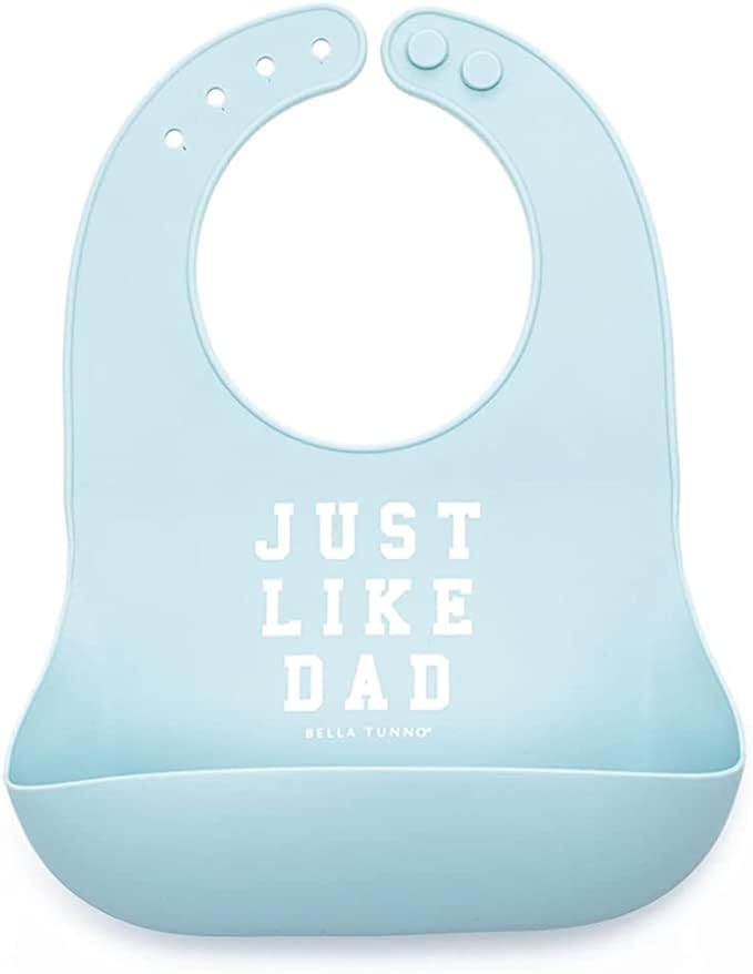 Baby Bib for Eating by Bella Tunno, Waterproof Silicone Bib with Large Food Catcher, Adjustable Fit for Babies 4-12 months & Toddlers 1-3 Years, Boys & Girls, Just Like Dad-BubblyBeeBaby
