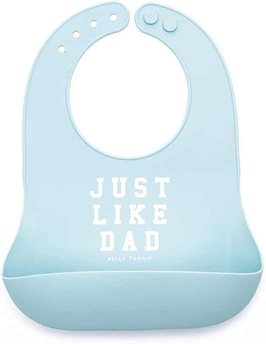 Baby Bib for Eating by Bella Tunno, Waterproof Silicone Bib with Large Food Catcher, Adjustable Fit for Babies 4-12 months & Toddlers 1-3 Years, Boys & Girls, Just Like Dad-BubblyBeeBaby