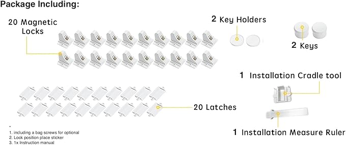 20 Pack Magnetic Cabinet Locks Baby Proofing - Vmaisi Children Proof Cupboard Drawers Latches - Adhesive Easy Installation-BubblyBeeBaby