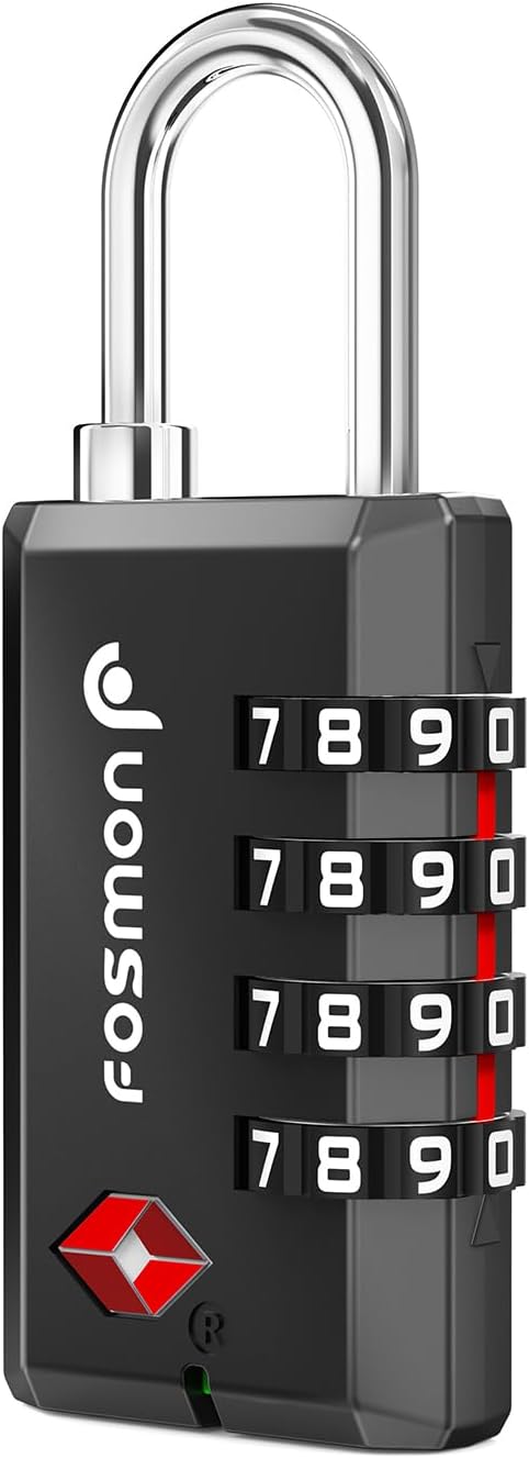 Fosmon TSA Approved Locks for Luggage, Suitcase, Heavy Duty Gun Safe Lock for Gun Case, 4 Digit Shackle Combination Padlock for Travel, Backpack Zipper Anti Theft, Gym Locker, Pistol, Handgun