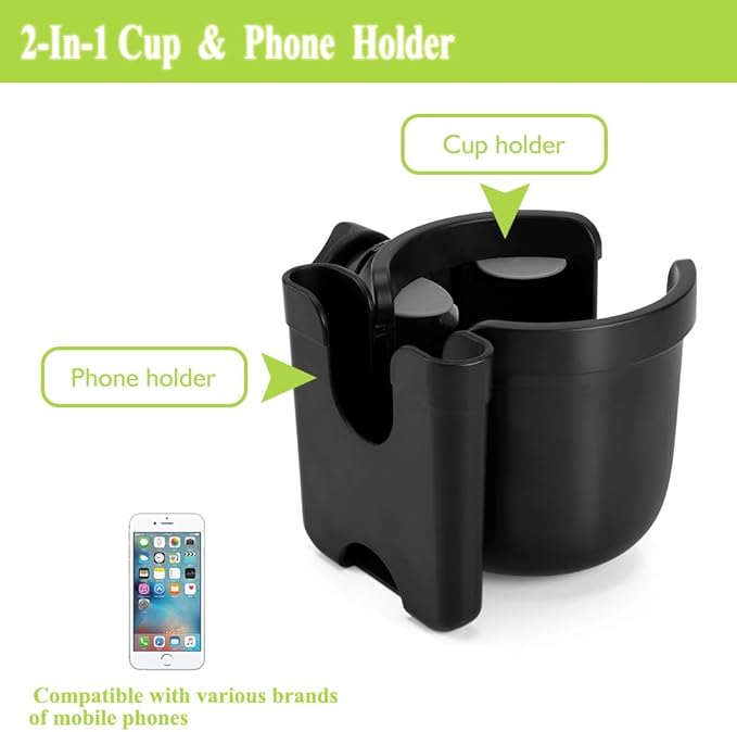 Accmor Stroller Cup Holder with Phone Holder, Bike Cup Holder, Universal Cup Holder for Uppababy Nuna Doona Strollers, 2-in-1 Cup Phone Holder for Stroller, Bike, Wheelchair, Walker, Scooter-BubblyBeeBaby