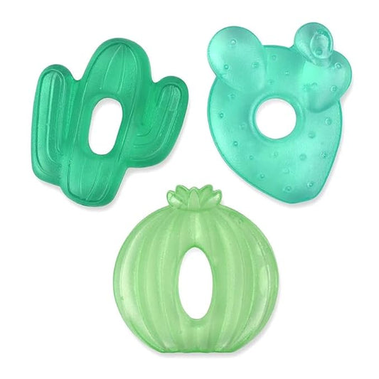 Itzy Ritzy Water-Filled Teethers - Cold Cutie Coolers Textured On Both Sides to Massage Sore Gums & Emerging Teeth - Can Be Chilled in Refrigerator, Set of 3 Green Cactus Water Teethers-BubblyBeeBaby
